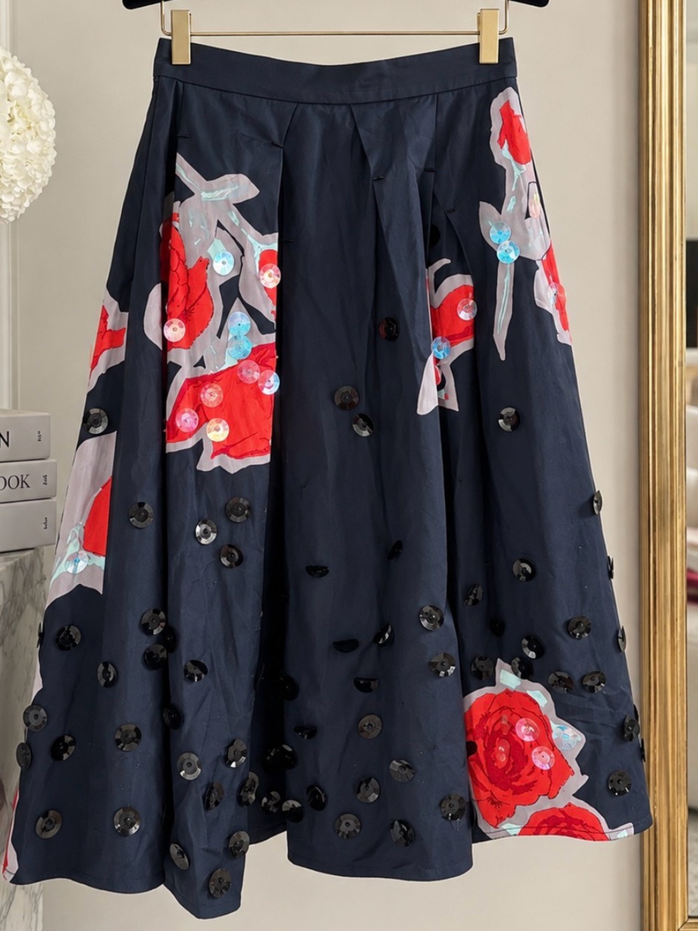 Louis Vuitton Navy Sequin Midi Skirt - Women's